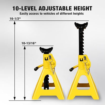 YELLOW JACKET 2 Ton Jack Stands (1 Pair) – Double-Locking Design for Cars & SUVs, 4400 lb Capacity, Premium Steel Construction