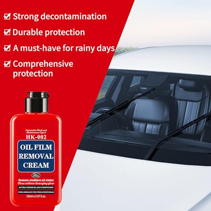Auto Glass Cleaner & Oil Film Remover - Removes Water Spots, Rain Marks, Anti-Fog Spray for Windshield, Windows, Mirrors. Streak-Free Kit with Sponge, Restores Clarity on Tinted/Home Glass (5.2oz)
