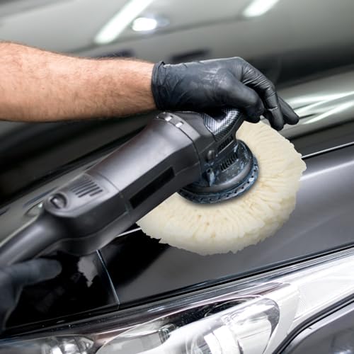 Tallew 6 Pcs 5 Inch Wool Polishing Pad Hook Loop Buffing Pad for Drill Curved Edge Compound Cutting Tool Drill Polisher Attachment Wheel Polish Kit Car Body Repair Buffing - size: 5 Inch