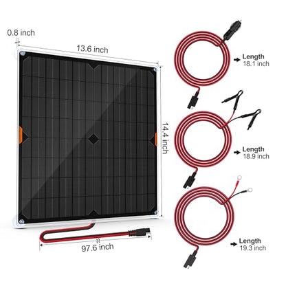 OYMSAE 20W 12V Solar Panel Car Battery Charger Portable Waterproof Power Trickle Battery Charger & Maintainer for Car Boat Automotive RV with Cigarette Lighter Plug & Alligator Clip - size: 20W