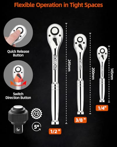 201-Piece Mechanics Tools Set, 1/2'', 1/4'', 3/8'' Drive - size: 201pcs