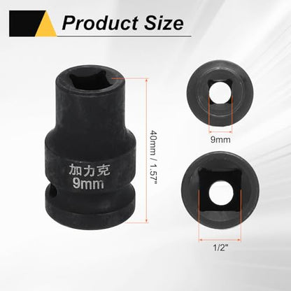 HARFINGTON 3pcs 4 Point Square Socket 1/2" Drive 9mm Metric Square Impact Socket CR-V Blackening Standard Wheel Sleeve Pneumatic Sleeve Tool for Auto Repair Mechanical Maintenance Home Use - size: 9mm