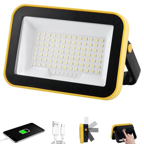 AUMIO 40W Rechargeable LED Work Light, Portable Flood Light with 5 Modes | 180° Adjustable Stand | USB-C Charging | Tripod Mount Design | Wide Flood Beam | Cordless Design | Job Site & Garage Use - color: Upgraded SMD 1-Pack