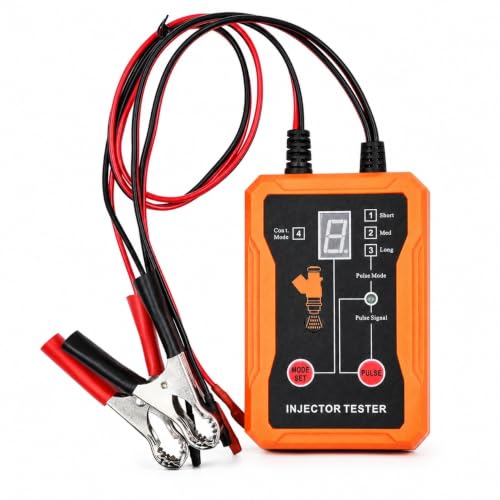 Vikye Fuel Injector Tester, 12V Automotive Fuel Injector Cleaning Tool Kit with 8 Pulse Modes and 8 Adapters, Dual Channel for Testing 2 Injectors - color: Orange