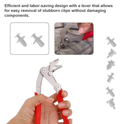 Car Clip Pliers, Professional Stainless Steel Panel Clip Removal Tool Spring-Loaded Fastener & Rivet Remover for Auto Door Panels Interior & Exterior Trim Damage-Free Disassembly Tool