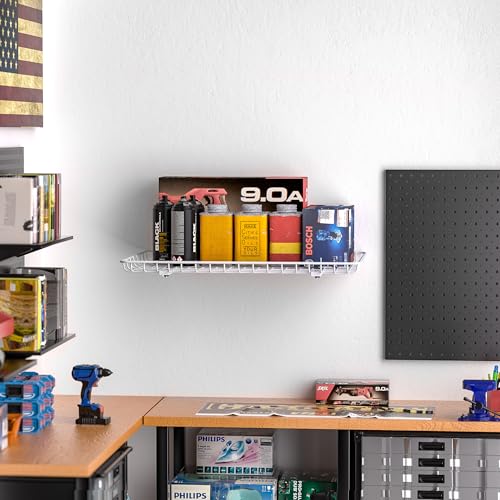 Ultrawall Wall Mounted Storage Shelf, Garage Shelves 24x12 Inch, Metal Shelf Rack, Heavy-Duty Wall Organizer for Closet, Kitchen, Laundry Room 2 Pack, White - color: White