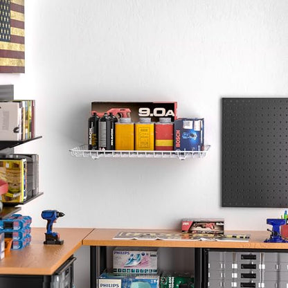 Ultrawall Wall Mounted Storage Shelf, Garage Shelves 24x12 Inch, Metal Shelf Rack, Heavy-Duty Wall Organizer for Closet, Kitchen, Laundry Room 2 Pack, White - color: White