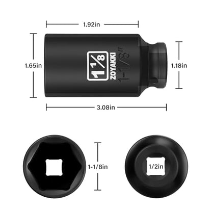 1-1/8" Socket 1/2" Drive Deep 6 Pt CR-MO SAE Impact Socket for Axle Shaft Nut Removal - size: 1-1/8"in., style: 1/2" Drive Deep