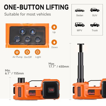5-Ton Electric Hydraulic Car Jack with Built-in Air Pump and LED Light – 12V Portable Jack Lift for Sedans, SUVs, MPVs, and Trucks – Ideal for Tire Changes and Garage Repairs (with Electric Wrench)