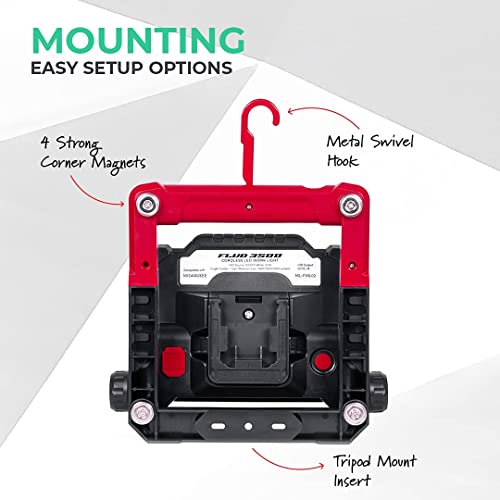 Master Tailgaters FLUD 4000 LED Work Flood Light Compatible for Milwaukee 18v Battery