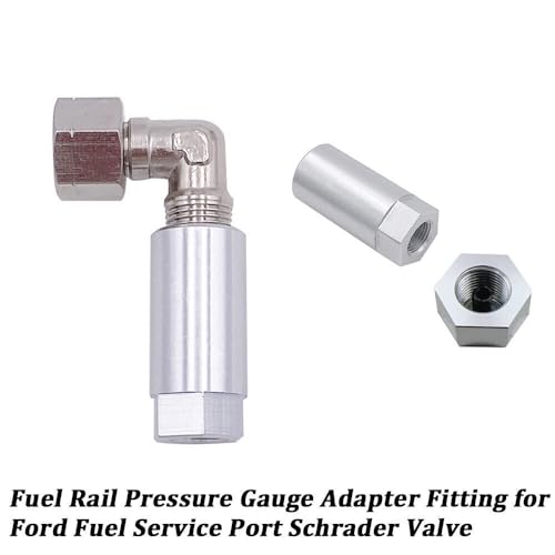 Fuel Rail Pressure Gauge Adapter Compatible with Ford Service Port Schrader Valve Adapter Silver