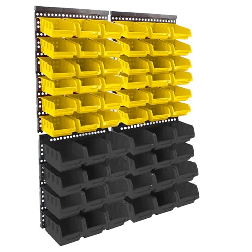 30 Pcs Wall Mounted Garage Storage Bins, Wall storage Parts Bins Rack, Nut and Bolt Garage Tool Organizer Bins for Nuts, Bolts, Screws, Shop, Accessories (Black+Yellow, MEDIUM(60PCS)) - color: Black+Yellow, size: MEDIUM(60PCS)
