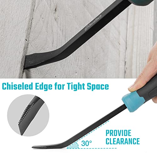 DURATECH 3-Piece Pry Bar Set, 8", 12" and 18", Hammer Strike Cap | Black Oxide Finish, Corrosion Resistance, Extra Leverage, for Narrow Spaces, Angled Tip for Prying and Moving Objects
