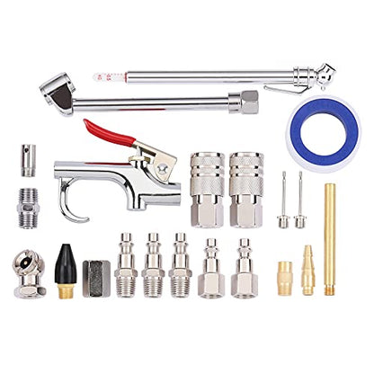 21 Pieces Air Compressor Accessories 1/4 Inch NPT, Inflation Kit, with Blow Gun, Air Chucks, Inflation Needles,seal tape included - size: 21 Pieces