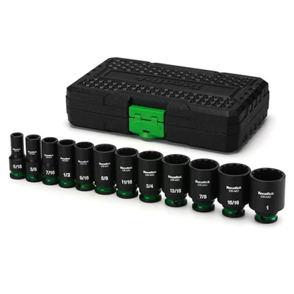 TecoTek 3/8-Inch Drive 12-Point SAE Semi-Deep Impact Socket Set, Mid-Length Socket Set, 5/16-Inch to 1-Inch, CR-MO, Stamped and Ink Filled Size Marking, 12-Piece - size: 5/16-Inch to 1-Inch