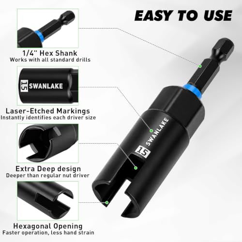 3-Piece Wing Nut Driver Set, 9mm, 12mm, 15mm, 1/4 Inch Hex Shank Power Nuts Driver Bit, Wing Nut Socket for Eye Bolt, Hook Bolt Installation, Wire Twisting - style: Wing Nut Driver Set