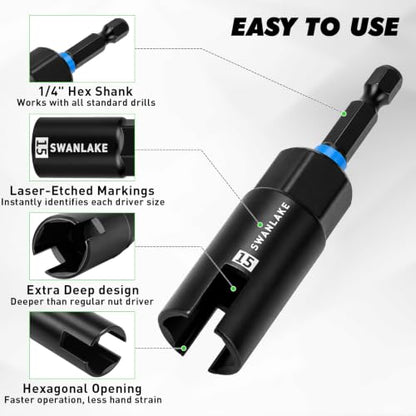 3-Piece Wing Nut Driver Set, 9mm, 12mm, 15mm, 1/4 Inch Hex Shank Power Nuts Driver Bit, Wing Nut Socket for Eye Bolt, Hook Bolt Installation, Wire Twisting - style: Wing Nut Driver Set
