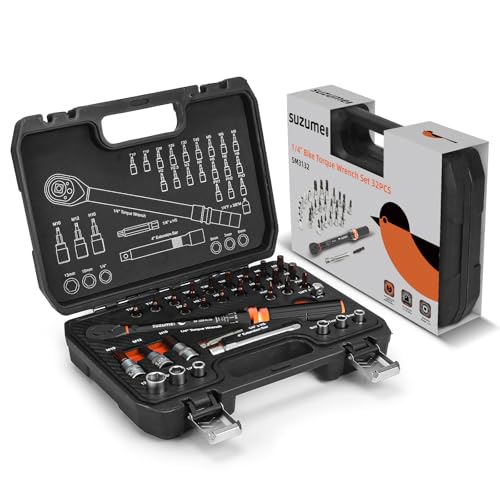 1/4-Inch Bike Torque Wrench 32PCS (20-220 in.lb/2.3-24.9 N.m) Reversible Head Dual-Scales 1/4 Torque Wrench 72 Tooth ±3% High Accuracy Click Torque Wrench Set For MTB Bicycle Maintenance - size: 32 PCS