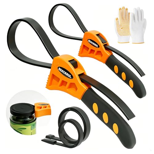 2 PCS Heavy-Duty Strap Wrench Set Upgrade 4" to 6" Diameter Orange | Adjustable Oil Filter Wrench, Reinforced Rubber - Jar Opener, Plumbing Tool for Shower Heads, Water Filters, Pipes - color: Orange