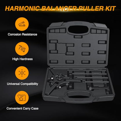 GOOACC Harmonic Balancer Puller Kit, Adjustable 3-Jaw Puller Set for Removing Harmonic Dampers & Balancers Puller/Installer Set Pulley Tool Compatible with Chevy GM Chrysler Cadillac Ford More, Black