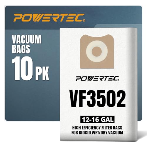 POWERTEC 23743 VF3502 Size A Shop Vacuum Bags for Ridgid 10 Pack, 12-16 Gal. Vacuum Bags for Ridgid HD1200, HD1400 Wet Dry Vac (75002-P5V) - size: VF3502 (Size A), style: 10 Pack