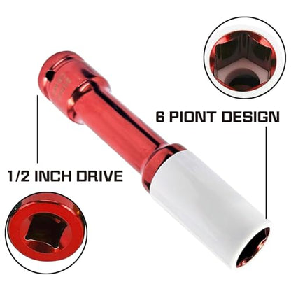 Greywolf 3 pcs Long Wheel Nut Socket Set，1/2 Inch Drive Nut Socket Set, Score Nut Thin Wall Wheel Impact Deep Socket Set, Extra Long 150mm Deep Socket for Wheel Nut Remover, Metric Sizes 17 19 21mm - size: 3