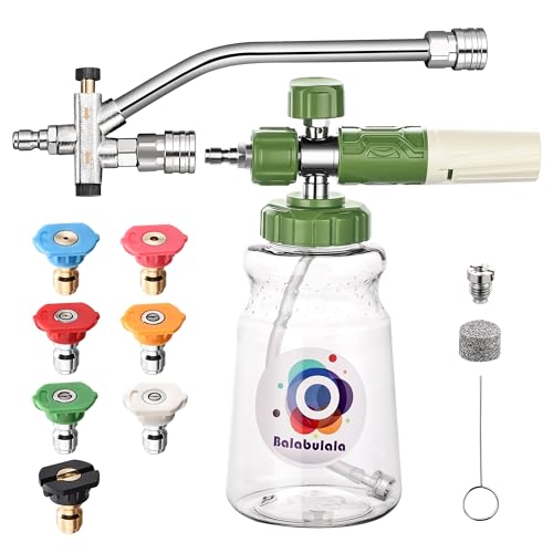 Dual Connector Accessory with Pressure Washer Foam Cannon, Balabulala Pressure Washer Double Tip Attachment for Foam Blaster with with 5 Power Washer Sprayer Nozzles, 1/4" Quick Connect, 3600 PSI - color: Clear, size: 2IN1 Dual Clear Foam Cannon Accessory