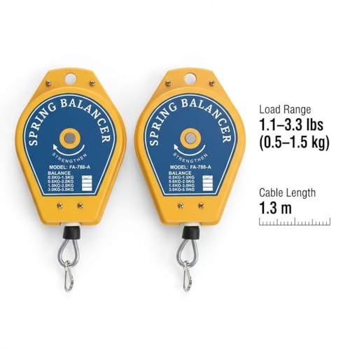 QWORK Spring Balancer 2 Pack 1.1–3.3 lbs Load Range – Adjustable Retractable Tool Hanger for Assembly, Workshop & Garage