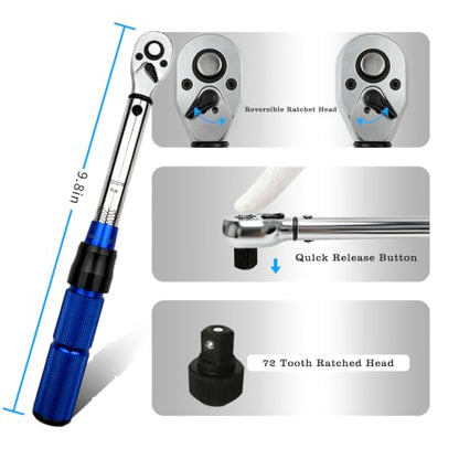 TYD 1/4 Inch Mini Click Torque Wrench, 5–25 Nm ±4% High Accuracy | 72-Tooth Reversible Ratchet, Click Torque Spanner for Bicycle, Motorcycle Fairing & Automotive Interior Precision Fastening