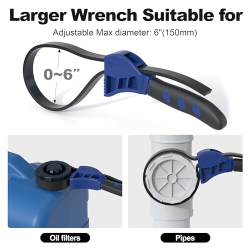 Strap Wrench Set, 2pcs Adjustable Rubber Strap Wrench, Oil Filter Strap Wrench, Max Diameter 4" and 6" with Rubber Belt, Jar Opener for Weak Hands