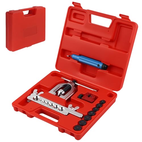 2026 Upgraded Brake Line Flaring Tool Kit,Professional Double & Single Brake Flare Tool Kit with 7 Adapters & Cutter/De-Burrer,Portable Brakes Line Repair Kits for Most Vehicles