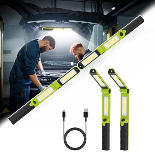 2 PCS Work Light Magnetic,2600ML LED Mechanic Lights, Rechargeable Light, Underhood Light with Hooks for Car Repairing/Garage/Workshop/Emergency/Inspection - size: 2 Pack