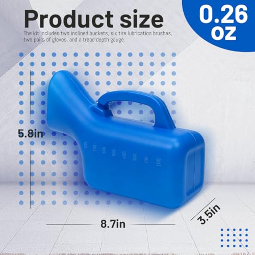 Angled Tire Lube Bucket Kit, with 0.26 Gallon and 6 Lube Swabs 11.8"Length,2 gloves,1 Tread Depth Gauge for Coats Center Post Changers,Durable & Efficient Tire Mounting Lubricant Container