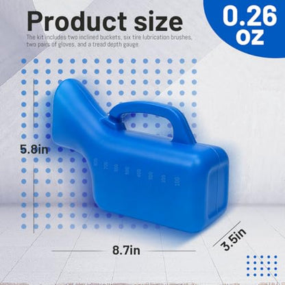 Angled Tire Lube Bucket Kit, with 0.26 Gallon and 6 Lube Swabs 11.8"Length,2 gloves,1 Tread Depth Gauge for Coats Center Post Changers,Durable & Efficient Tire Mounting Lubricant Container