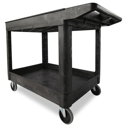 Rubbermaid Commercial Products 2-Shelf Utility/Service Cart, Medium, Black, Lipped Shelves, Ergonomic Handle, 500 lbs. Capacity, for Warehouse/Garage/Cleaning/Manufacturing - color: Black, size: Medium