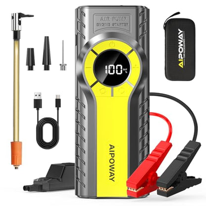 Car Jump Starter with Air Compressor,7000A Jump Starter Battery Pack (All Gas/12.0L Diesel) 12V 160PSI Auto Battery Booster,Jumper Cables with LED,Portable Lithium Jump Box with QC3.0 - color: Black Yellow