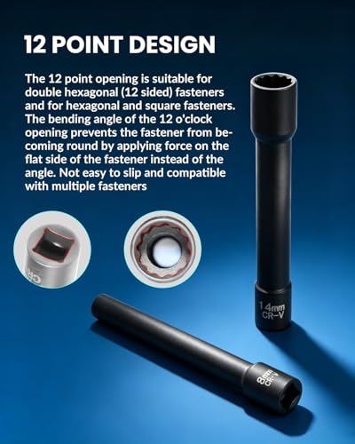 DPTOOL 5pcs 3/8in Drive Metric Extra Deep Socket Kit 12 Point | 120mm Deep Cylinder Head Bolt CR-V Socket Set Rear Bumper Removal Installer Tool for Benz BMW 8mm 10mm 12mm 13mm 14mm