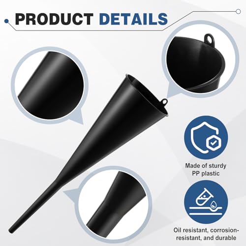 Ripeng 2 Pcs 18” Long Neck Flute Funnel 1/2" Bottom Narrows, Black Long Automotive Gas Funnel with Hanging Ring, PP Plastic, for Engine Transmission Oil Change Car Refueling Automotive Fluid Pouring