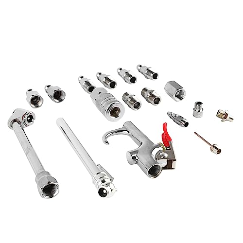 For Professional Maintenance and Cleaning - 17 Piece Air Compressor Accessory Kit with 1/4 Inch NPT Coupler and Plug Set - Includes Dual Foot Chuck, Blow Gun, Tire Gauge, and