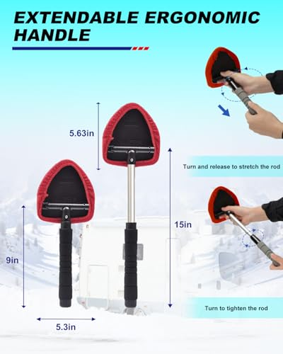 Windshield Cleaner Tool, Car Inside Windshield Cleaner Tool，Inside Car Window Cleaning Tool Kit, Window Glass Wiper Kit Comes with 4 Washable & Reusable Microfiber Pads, 2 Wet and 2 Dry Use - color: Red+Blue