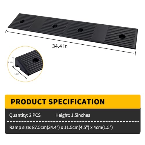 Heavy Duty 1.5 inch Rise Rubber Curb Ramps for Driveway Curb Ramps with M8 Screws for Sidewalks Door Ramps for Thresholds Shed Riding Mower 7000lbs Powersport Loading - size: 1.5"inch