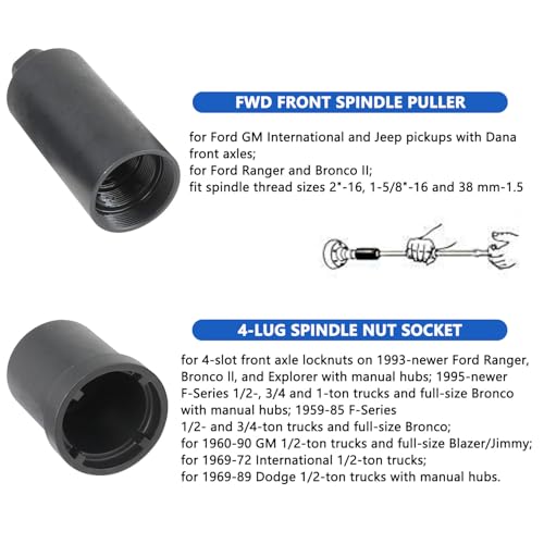 DPTOOL Spindle Nut Socket Tool Kit 6 Pcs Axle Lock Nut Socket Set 1/2” Drive Wheel Hub Nut Remover Installer Compatible with Ford Dana 44/80 Toyota Dodge GMC Chevrolet 4WD Lug Out Spindle Socket Set