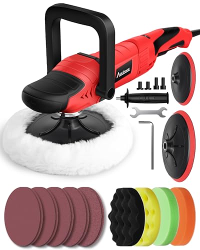 AVID POWER Car Buffer Polisher, 6 Variable Speed 1000-3500 RPM, Rotary Buffer Waxer Kit with 6-inch and 7-Inch Backing Plate, 1200W Car Polisher for Car Detailing, Polishing, Waxing - color: Dark Red