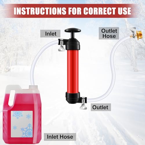 RV Antifreeze Siphon Hand Pump Kit, Liquid Transfer Pump with Two 1 Metre Clear PVC Hoses for Petrol, Oil and Fluids, Fuel Siphon Pumps with 2 Clamps, Camper, Boat Winterization Accessories