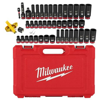 Milwaukee 43PC Shockwave Impact Duty 3/8" Drive SAE & Metric Deep 6 Point Socket Set with Accessories