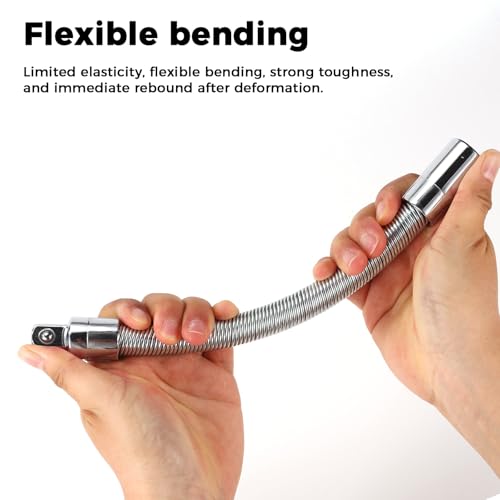 3pcs Flexible Shaft Socket Extension Extender Set, 1/4" 3/8" 1/2" Drive Bendable High Torque Chrome Vanadium Iron Extension Connecting Rods for Impact Wrench Automotive Repair & Tight Spaces Access - color: Silvery