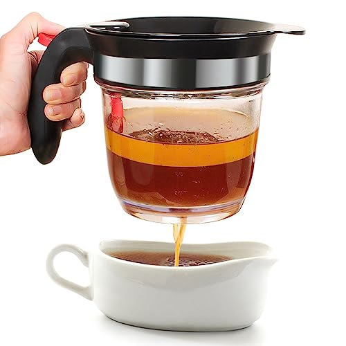 Fat Separator With Bottom Release, 4 Cup Gravy Separator for Cooking with Oil Strainer, Kitchen Gadgets Grease Separator Packaged with a 3-in-1 Multifunctional Peeler (Red) - color: Red Fat Separator