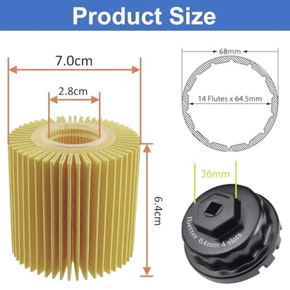 Oil Change Tool Kit, 04152-YZZA1 Oil Filter tool, Oil Filter Wrench, Drain Plug, Gasket for Select Toyota, Tacoma, Camry, Tundra, RAV4, Highlander, Lexus ES/RX/Sienna
