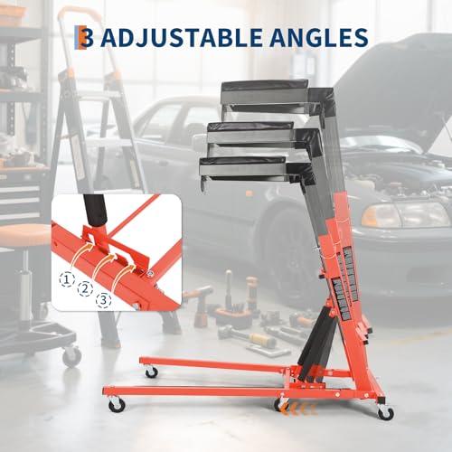 Topside Automotive Creeper,Engine Topside Creeper with Adjustable Height 48"-66", 400 Lbs Heavy-Duty Foldable Garage Creepers, 6 Swivel Casters, Padded Deck, Tool Pouch, for Truck/SUV Garage Mainten - color: orange