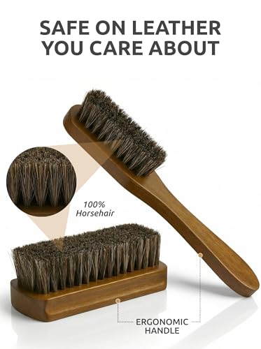 TAKAVU Leather & Upholstery Cleaning Brush Set | Car Detailing Brush for Alcantara, Leather Seats, Suede, Car Interior, Sofa & Convertible Tops - color: Brown